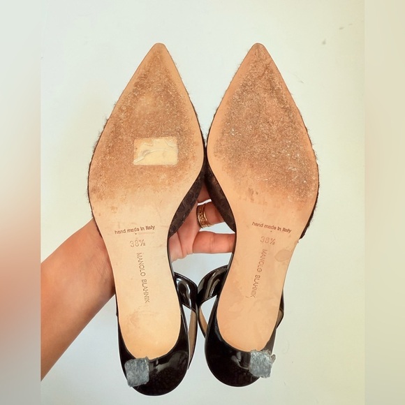 Manolo Blahnik Brown Black Lepoard print Carolyne Slingback pumps 90mm EU 38.5 - Picture 6 of 8